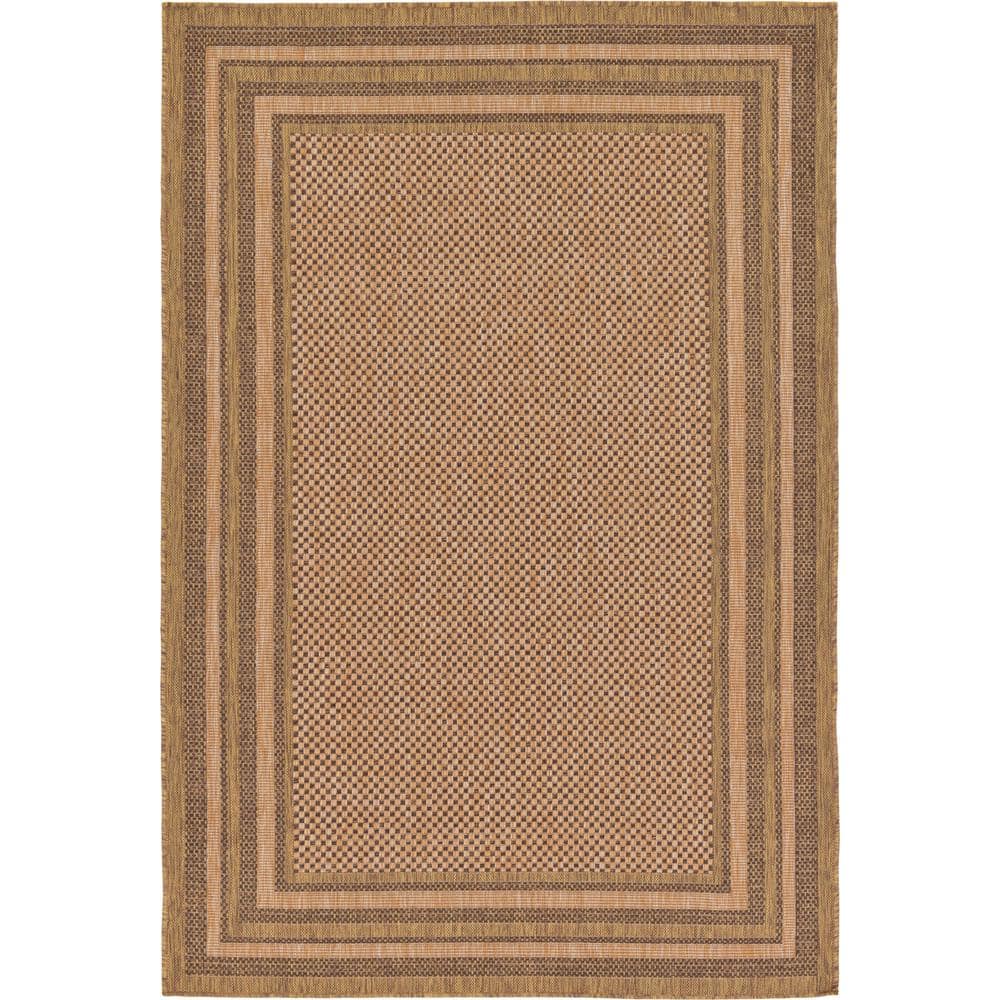Multi-Brown Synthetic 5x8 Outdoor Border Rug