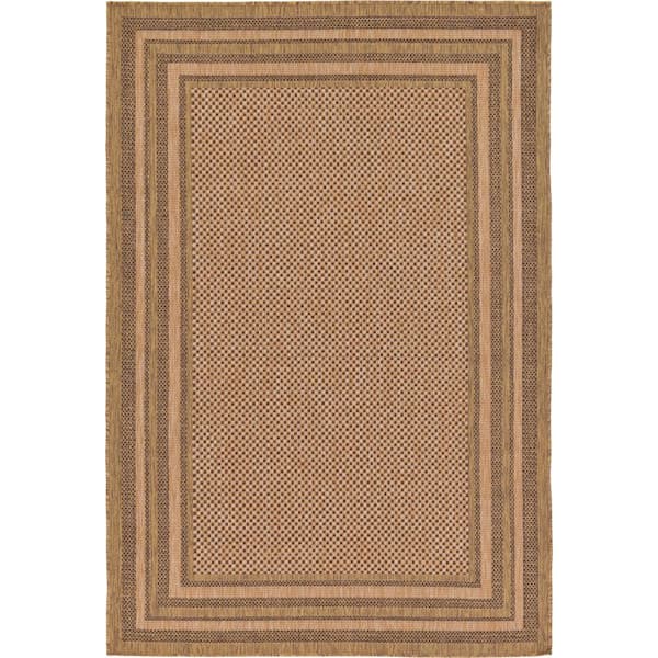 Unique Loom Outdoor Multi Border Light Brown 5' 3 x 8' 0 Area Rug
