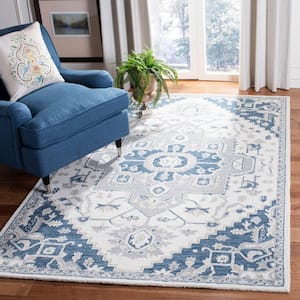 Micro-Loop Ivory/Navy 5 ft. x 5 ft. Square Border Area Rug