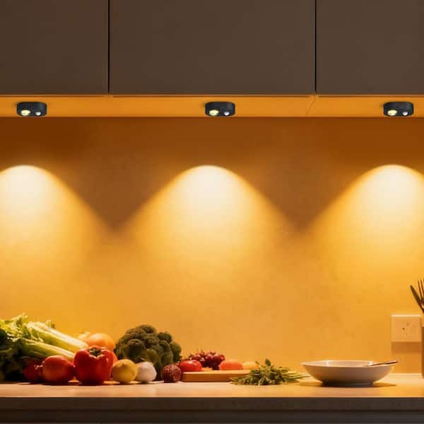 3-Pack Black Motion Sensor LED Under Cabinet Lighting, Dimmable Remote Controlled Under Counter Lights for Kitchen
