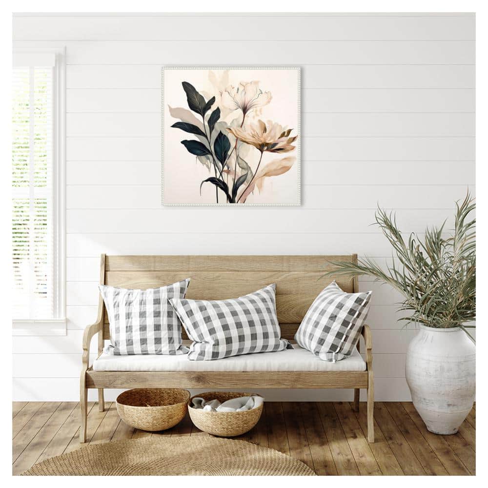Whimsical Blossoms II 30" White Framed Canvas Wall Art