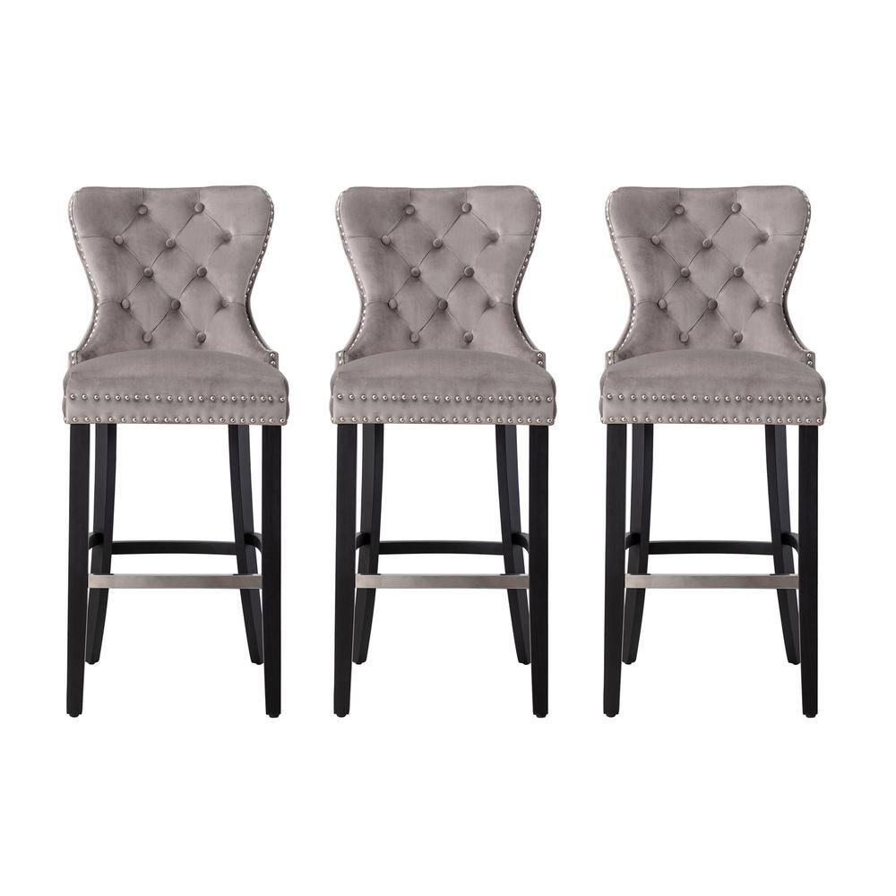 WESTINFURNITURE Harper 29 in. Gray Velvet Tufted Wingback Kitchen ...