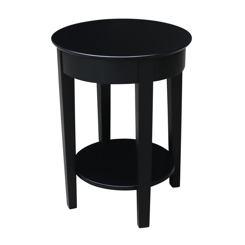 Black Round Wood Accent Table with Storage Drawer