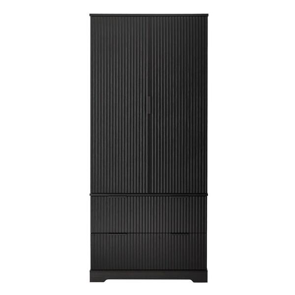 15.75 in. W x 31.49 in. D x 71.65 in. H MDF Freestanding Linen Cabinet with 2-Drawers and 8-Door in Black