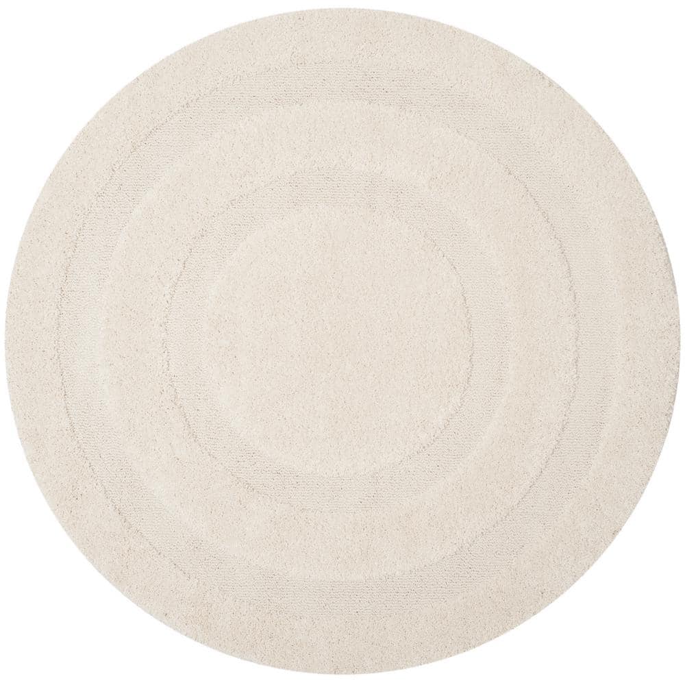 Cream Round Non-slip Shag Area Rug, 4' x 4'