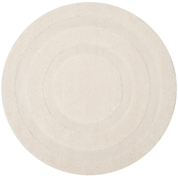 Florida Shag 3 ft. x 3 ft. Round Creme Solid Border Area Rug