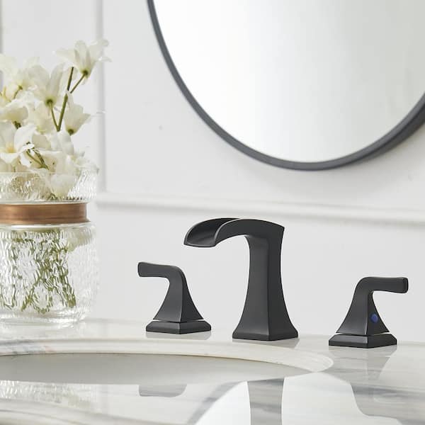 8 in. Widespread 2-Handle Waterfall Bathroom Sink Faucet in Matte Black