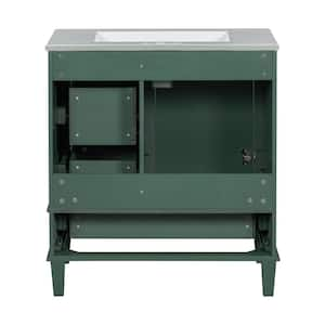 30 in. W x 18 in. D x 34 in. H Single Sink Bath Vanity in Green with White Ceramic Top, Drawers and Soft Closing Door