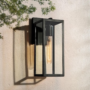 1-Light Black Non- Solar Outdoor Wall Lantern Sconce with Clear Glass Shade