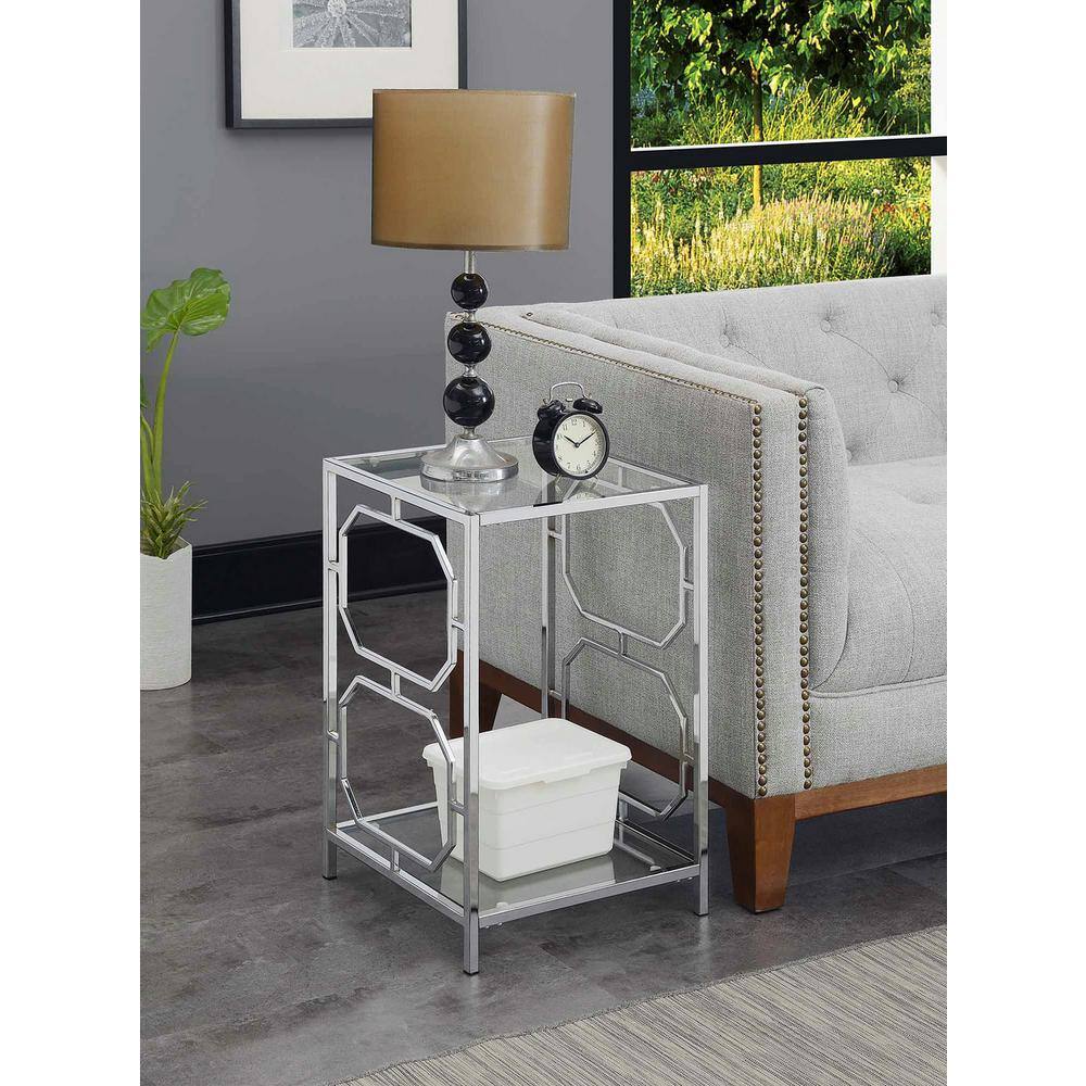 Omega Chrome and Glass End Table with Shelf