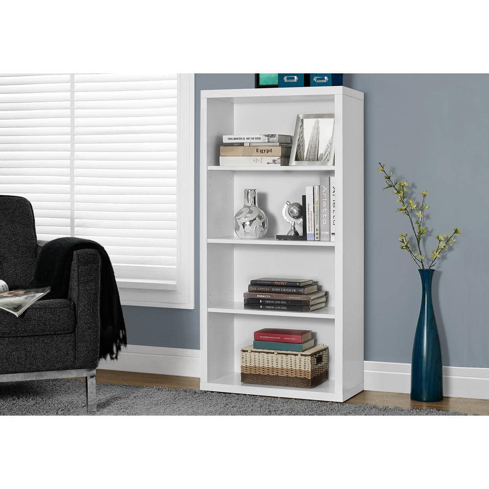 Sleek Contemporary White Bookcase with Adjustable Shelves