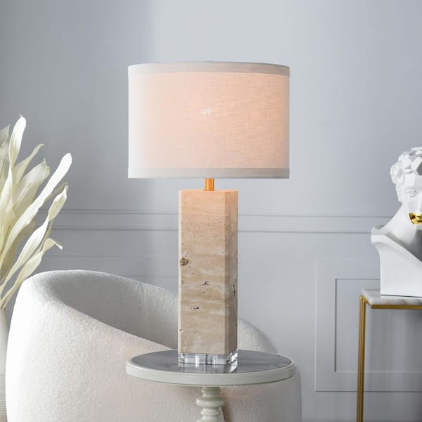 Augustus 30 in. Natural Beige Table Lamp with Brown Linen Shade