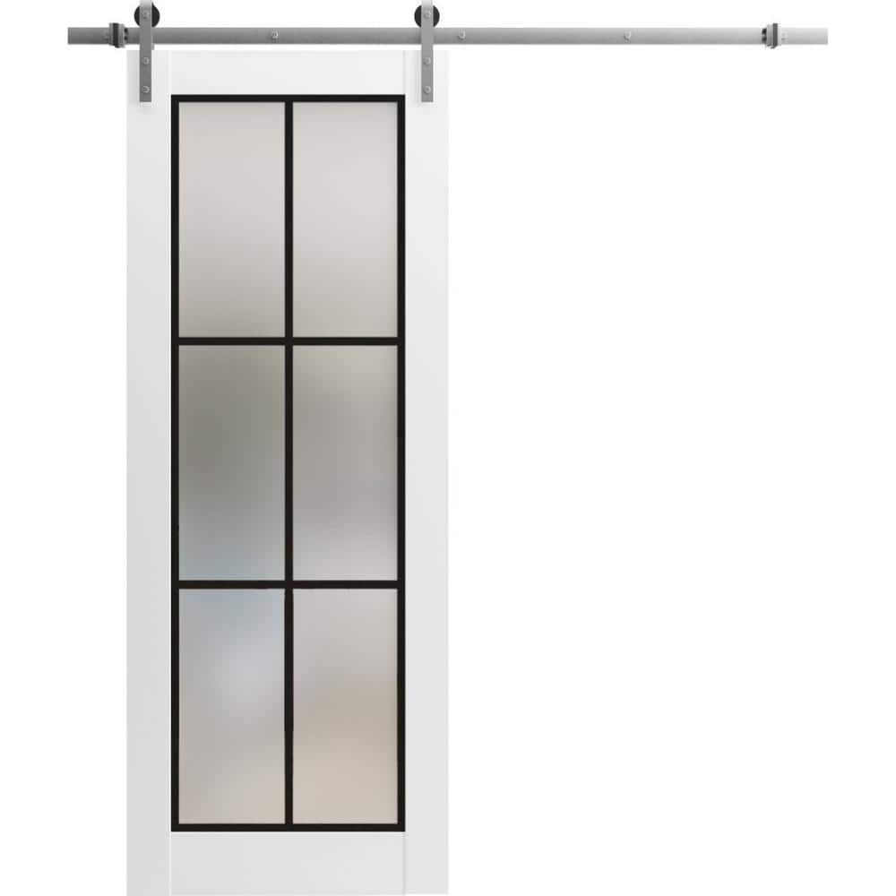 Assembly Required 36 in. x 96 in. 1-Panel Frosted Glass White Solid Wood Sliding Barn Door with Hardware Kit price history on PriceWatchPro