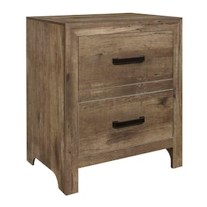 16.5 in. Brown and Black 2-Drawer Wooden Nightstand