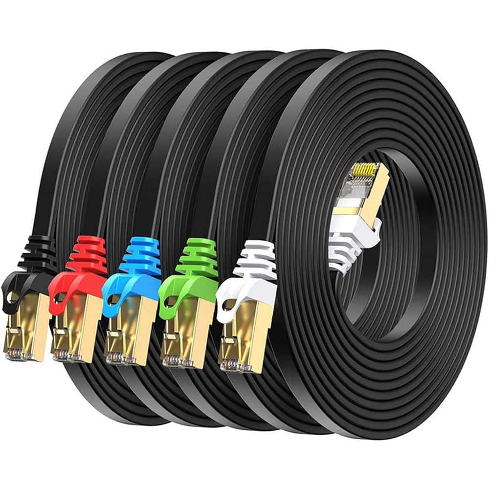 Cat8 Ethernet Cable 5 ft. Cat-8 Flat RJ45 Computer Internet LAN Network Patch Cord, 40Gbps 2000MHz in Black Wire 5-Pack price history on PriceWatchPro