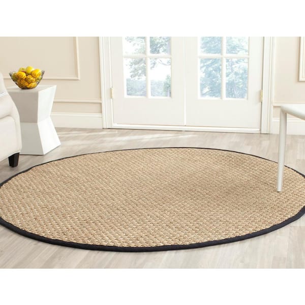Natural Fiber Natural/Black 5 ft. x 5 ft. Border Woven Round Area Rug