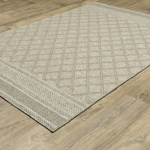 Thrasher Beige 3 ft. x 5 ft. Geometric Lattice Polypropylene Indoor/Outdoor Area Rug