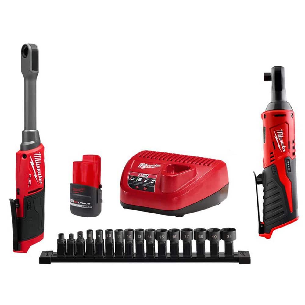 M12 FUEL INSIDER 12V Lithium-Ion Brushless 1/4-3/8 in. Extended Reach Box Cordless Ratchet Kit w/ Battery & 3/8 Ratchet -  Milwaukee, 3050-21-2457-20