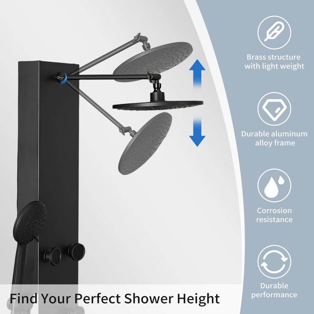 Matte Black 60.55'' Shower Panel with Adjustable Head and Jets