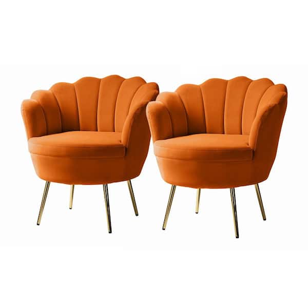 Fidelia Orange Tufted Barrel Chair with Scalloped Seashell Edges (Set of 2)
