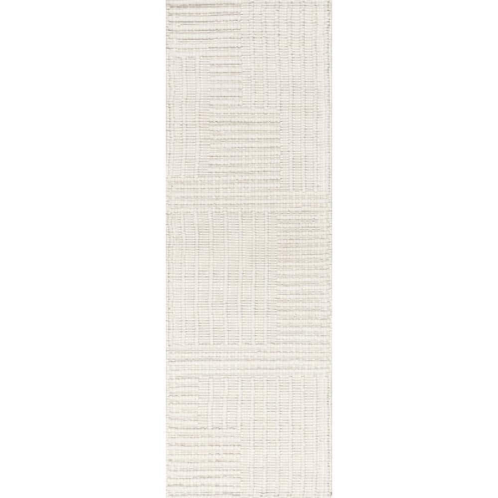 Dorene Contemporary High-Low Striped Wool Area Rug Ivory 2 ft. x 8 ft. Runner Rug price history on PriceWatchPro