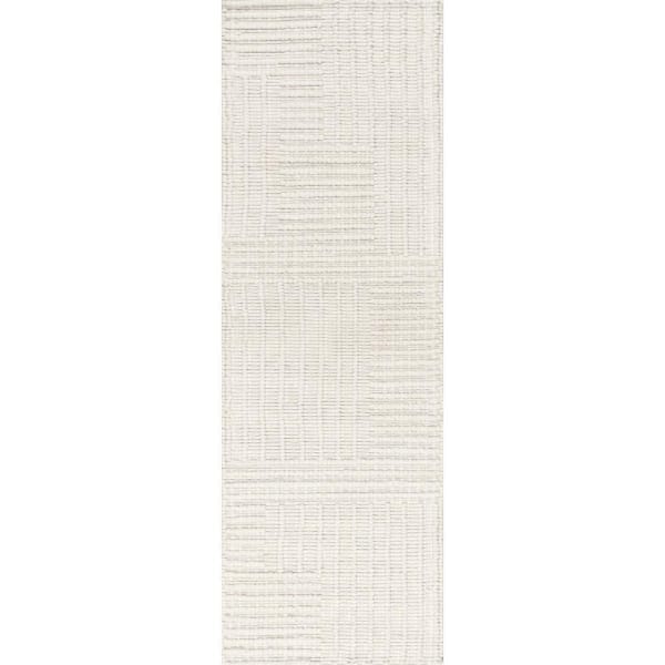 Dorene Contemporary High-Low Striped Wool Area Rug Ivory 2 ft. x 8 ft. Runner Rug