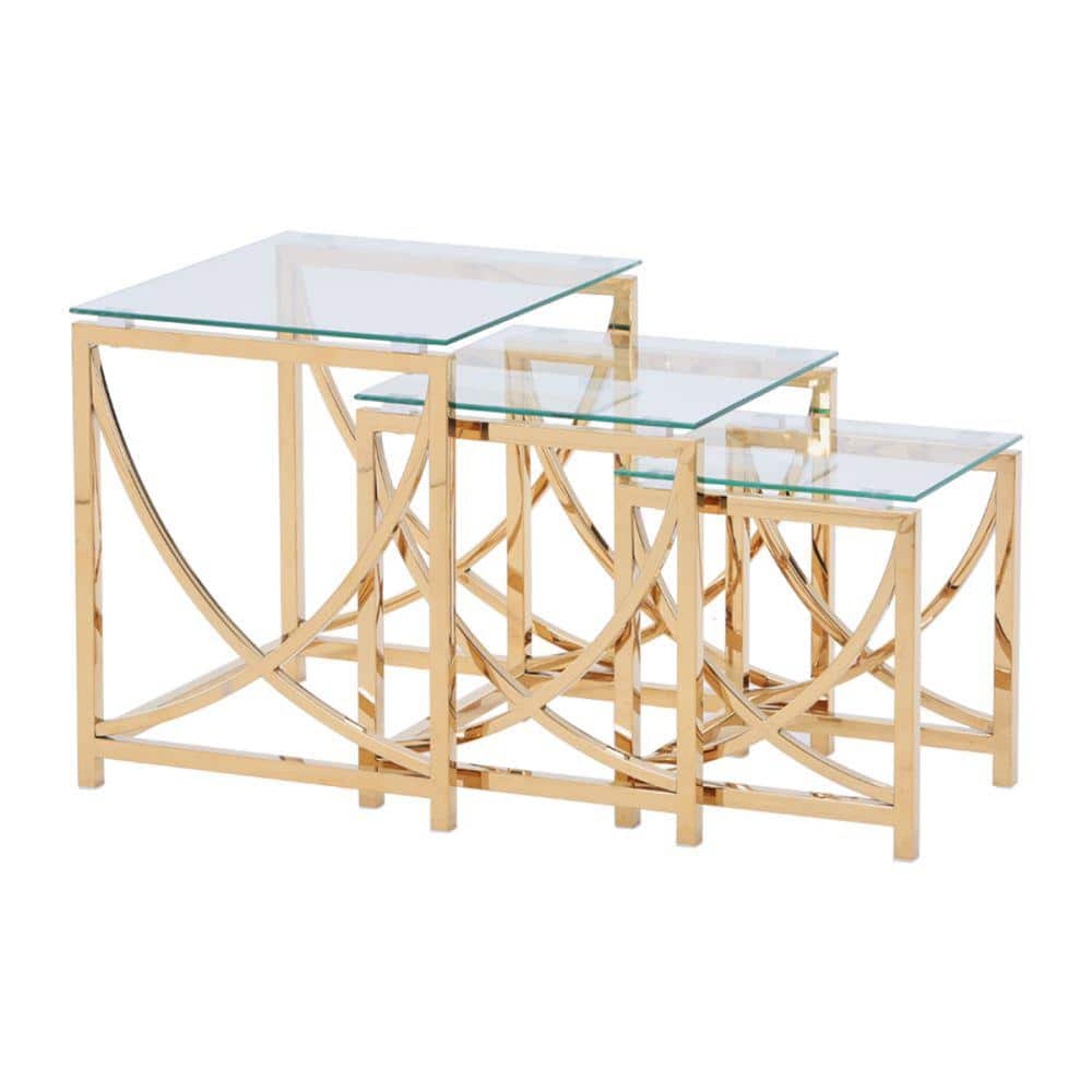 18.5 in. Gold Large Rectangle Nesting Glass End Table Outdoor Coffee Table 