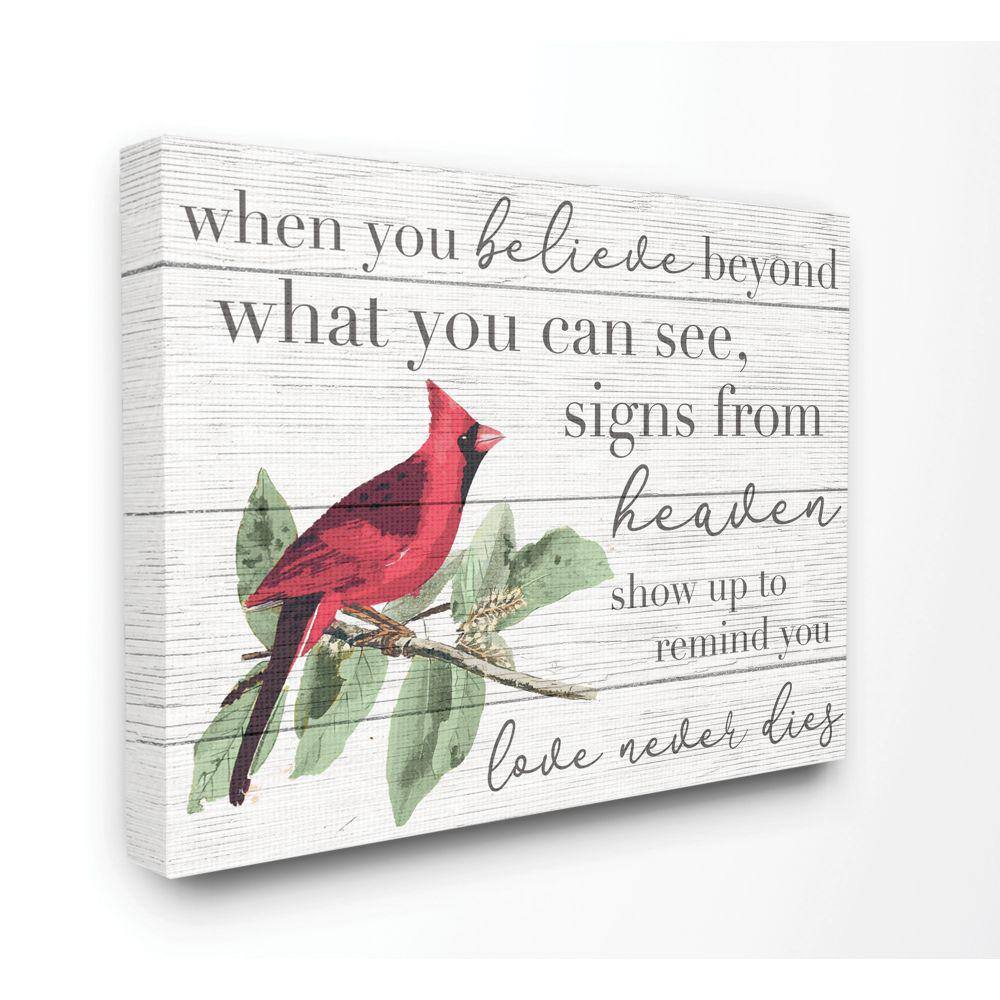 Believe Love Never Dies Red Cardinal Bird Canvas Wall Art