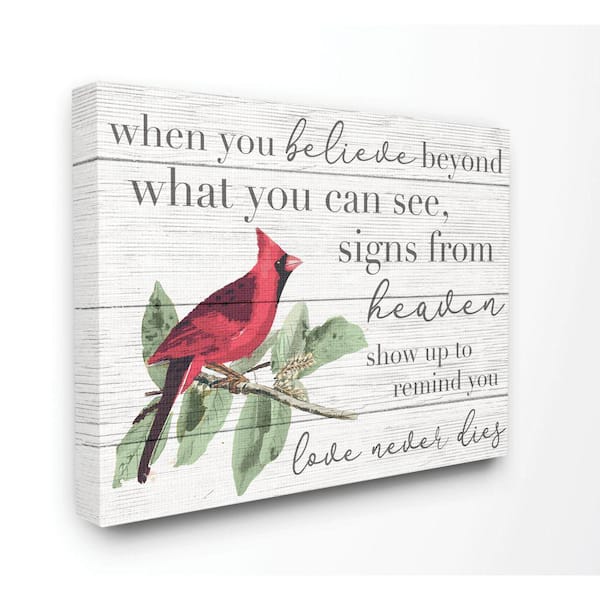 Stupell Industries "Believe Love Never Dies Cardinal Bird" by Daphne Polselli Canvas Abstract Wall Art 48 in. x 36 in.