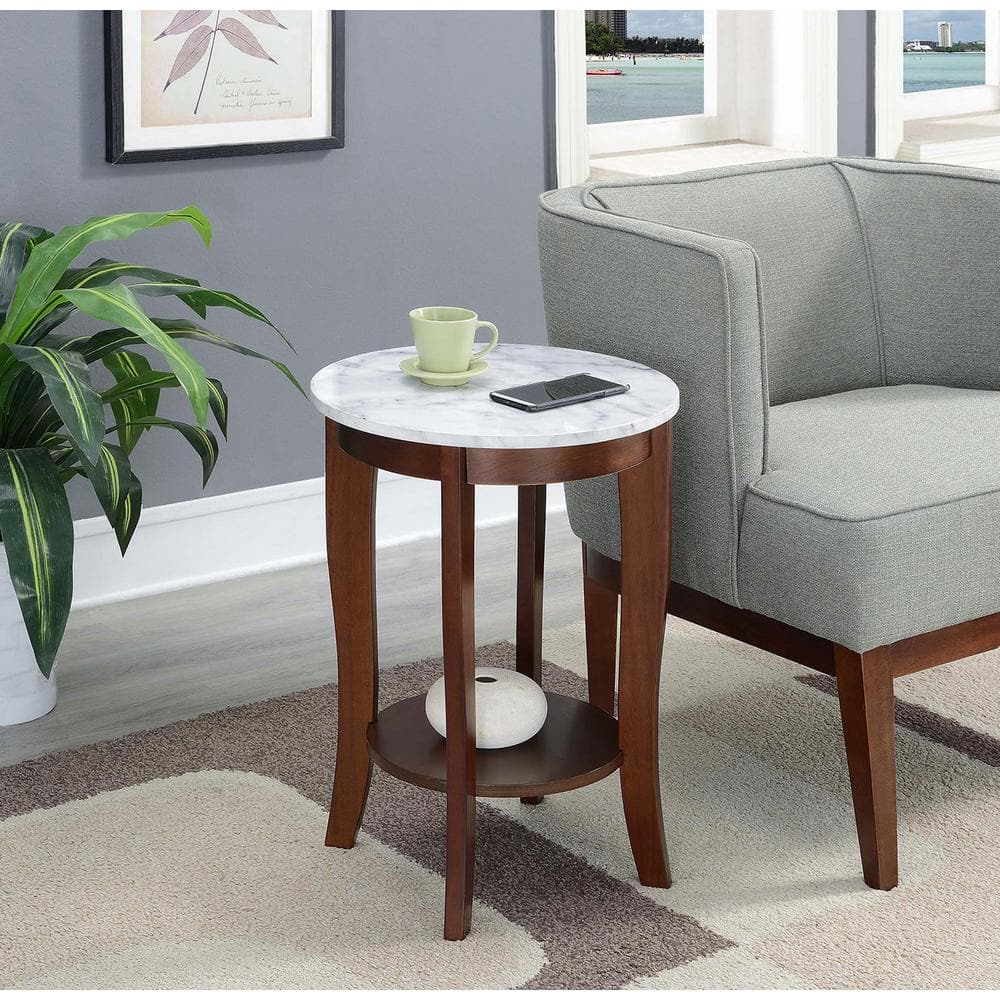 Heritage Elegance Round Wood End Table with Shelf in Espresso