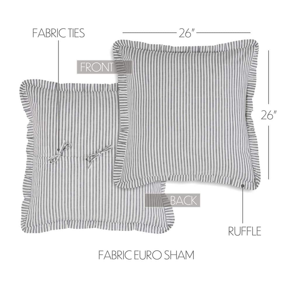 Sawyer Mill Black and White Cotton Euro Sham with Ruffle Edging
