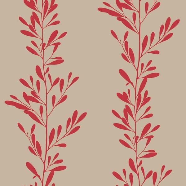 Unbranded 56 sq. ft. Red and Taupe Graphic Red Leaf Stripe Wallpaper
