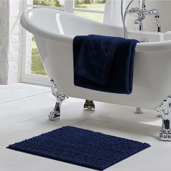Resort Collection Plush Shag Chenille Bath Mat Marine Blue