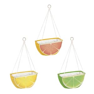 10.5 in. Citrus Fruit Hanging Basket Fabric Planters (Set of 3)