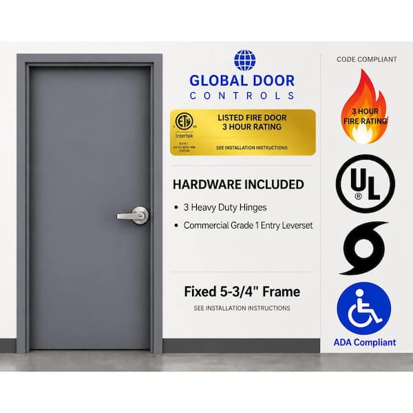 Flush Doors Series 36x84in. Left Handed Stainless Steel Finish, Metal 18G Door Kit; Fixed 5-3/4in 16G Frame and Hardware