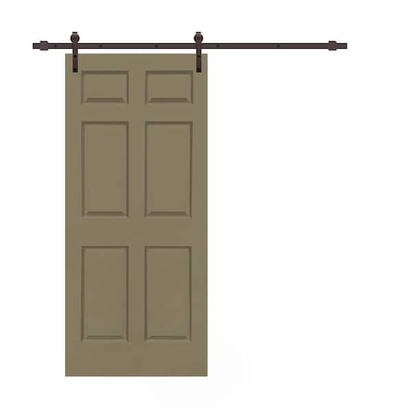 CALHOME 30 in. x 80 in. Olive Green Stained Composite MDF 6-Panel Interior Sliding Barn Door with Hardware Kit