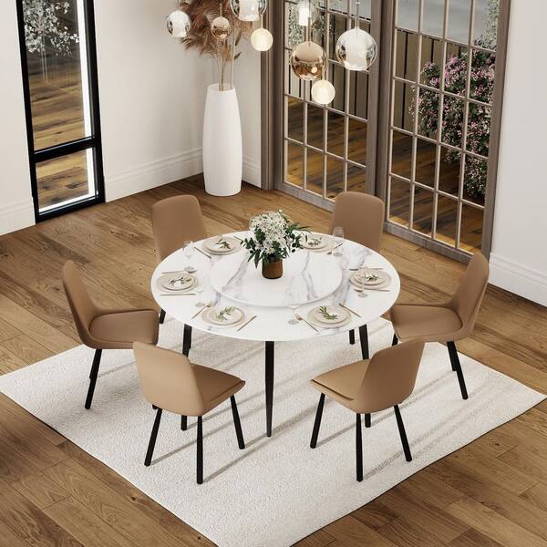 Magic Home 59.05 in. Modern Round White Lazy Susan Rotary Sintered