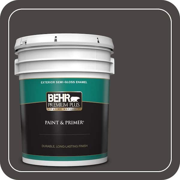BEHR PREMIUM PLUS 5 gal. #T16-01 Black Pearl Semi-Gloss Enamel Exterior Paint & Primer