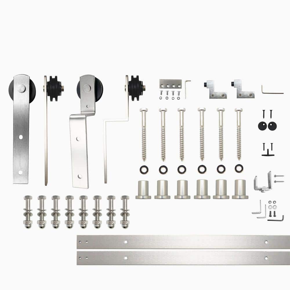 8 ft./96 in. Brushed Nickel Single Track Bypass Sliding Barn Door Hardware Kit Straight Design Roller for Double Doors price history on PriceWatchPro