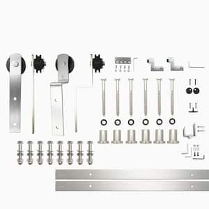 8 ft./96 in. Brushed Nickel Single Track Bypass Sliding Barn Door Hardware Kit Straight Design Roller for Double Doors