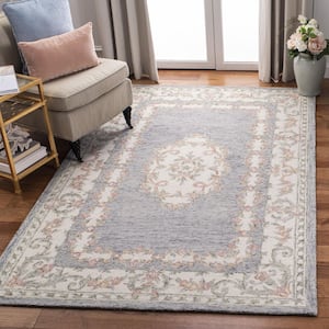 Micro-Loop Grey/Ivory 4 ft. x 6 ft. Border Floral Medallion Geometric Area Rug