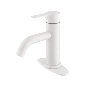 Single Handle Single Hole Bathroom Faucet with Deckplate Included and Drain Kit Included Stainless Steel in White
