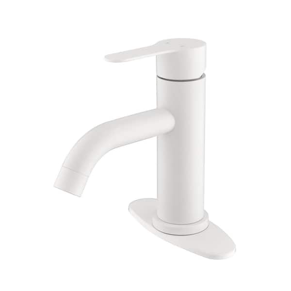 Lukvuzo Single Handle Single Hole Bathroom Faucet with Deckplate Included and Drain Kit Included Stainless Steel in White