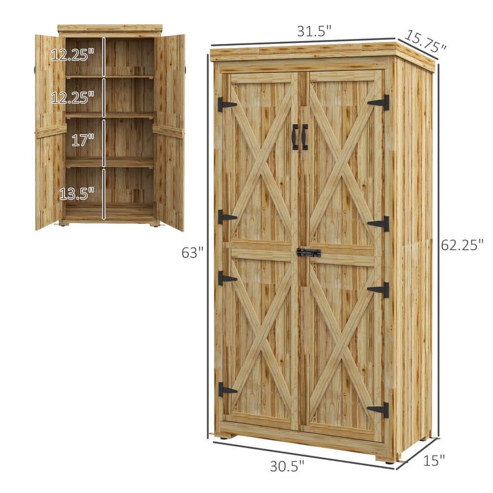Natural Brown Wooden Outdoor Storage Cabinet with Shelving
