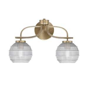 Olympia 7.25 in. 2-Light Bath Bar, New Age Brass, Clear Ribbed Glass Vanity Light