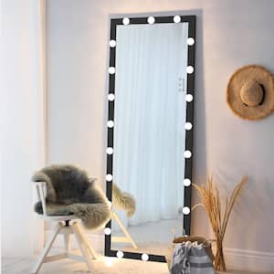 63 in. W x 24 in. H Rectangular Framed Dimmable Wall Mounted/Free Standing Bathroom Vanity Mirror with Led Bulb in Black