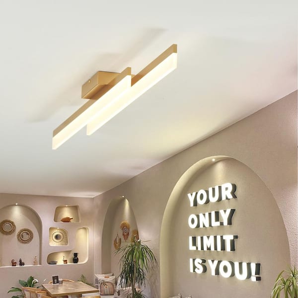 48 in. 2-Light Gold Linear Acrylic Shade LED Semi-Flush Mount for Living Room Island, 3000K Warm Light