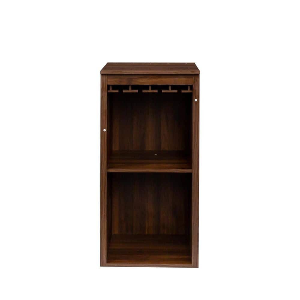 Walnut Wood Wine Bar Cabinet, Freestanding Modular Cabinet with Glass Cup Holder and Storage Shelves for Dining Room