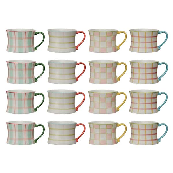 8 oz. Multicolor Plaid Panache Stoneware Coffee Mugs (Set of 4)