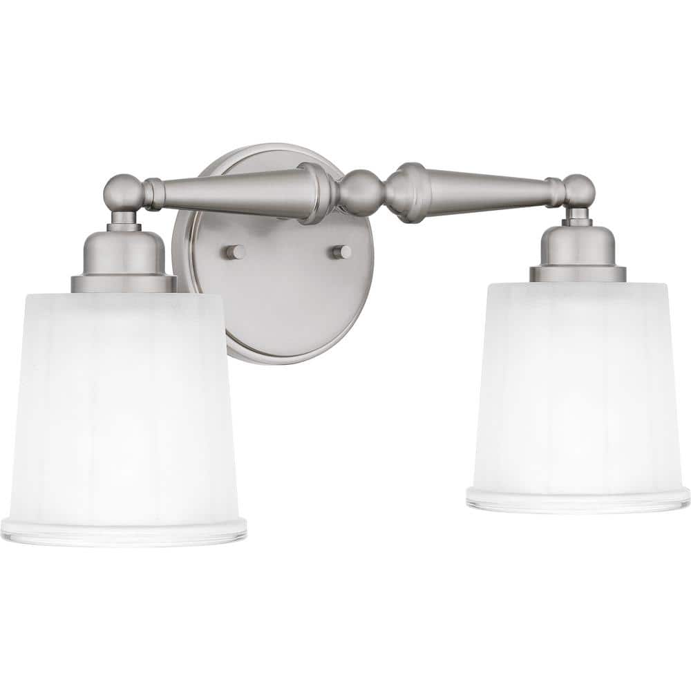 Cecilia Brushed Nickel 2-Light Vanity with Sandblasted Glass Shades